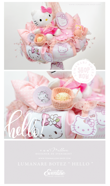 Lumanare de botez pentru fetite cu jucarie de plus Hello Kitty, 65x4 cm 2